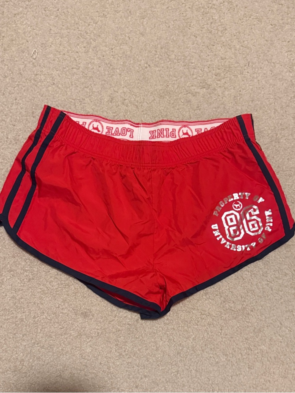 PINK Victoria's Secret Red Athletic Shorts with Navy Trim